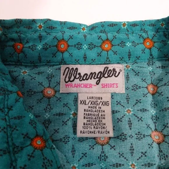 Vintage Wrangler Rancher Western Pearl Snap Shirt Women Size XXL Green Long Slv - Picture 6 of 10